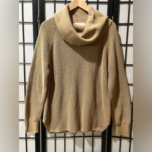 Michael Kors CLASSIC Camel COWL-NECK WAFFLE Knit Sweater WOMEN SIZE L